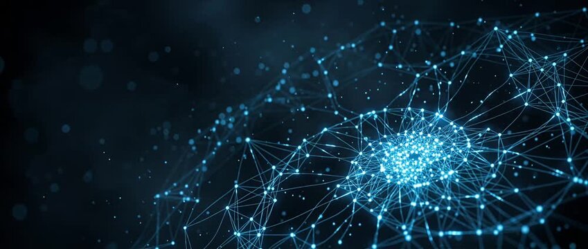 Network connection data molecule technology digital science abstract glow blue futuristic web line point pattern and glowing digital energy structure over dark background