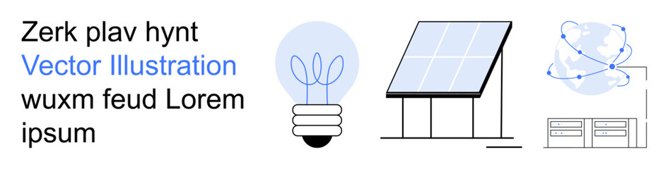 Renewable energy, technology innovation, sustainability, energy solutions, data connectivity, future tech. Image features a solar panel, light bulb interconnected nodes. Renewable energy © robu_s