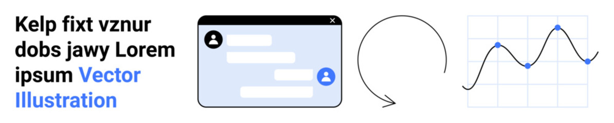 Fototapeta premium Digital workflows, business analytics, communication tools, process management, data exchange, feedback systems. User interface with chat messages, circular arrow and analytics graph. Business