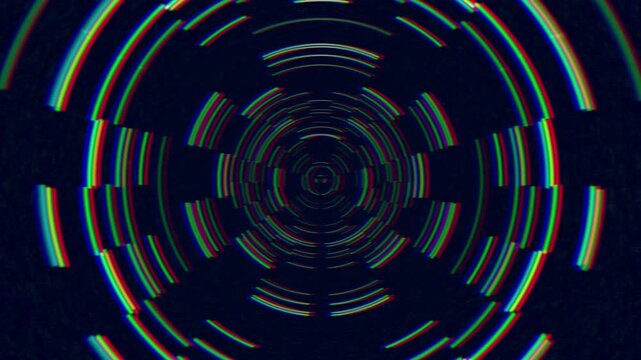 Lines and circle shapes in motion on black background