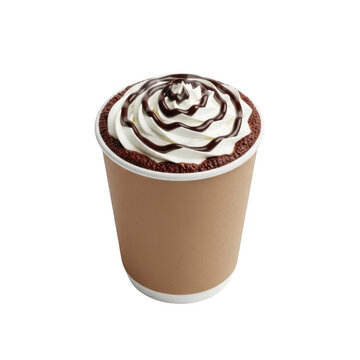 Mocha coffee with whipped cream isolated on transparent background