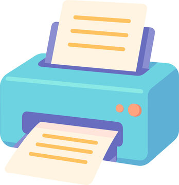 Colorful printer printing pages flat png illustration