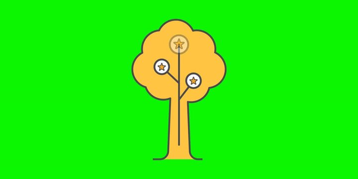 Animated golden skill tree map representing academic progress. Three glowing stars stack vertically as a reward for studying, featuring a clean 2D flat vector motion and a gamified UI style.
