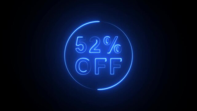 Blue Neon 52 Percent Off Discount Circle With Black Background sale promotion