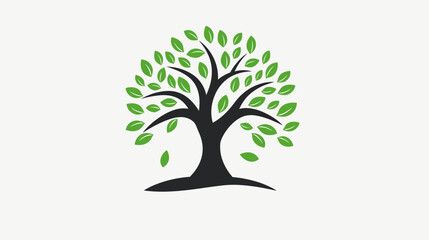 Obraz premium Stylized tree illustration with vibrant green leaves against a clean white backdrop