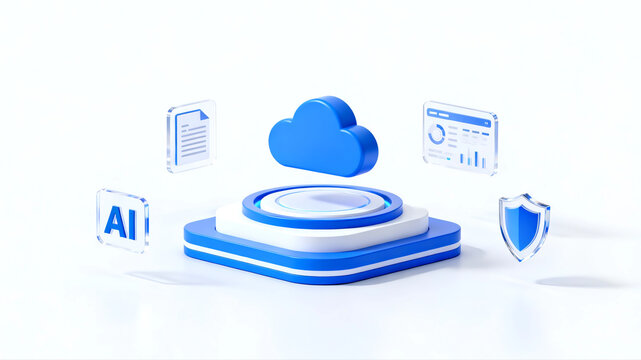 3D illustration of artificial intelligence cloud computing data security