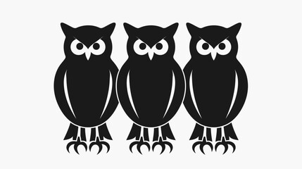 Fototapeta premium Three stylized black owls on a white background suitable for various design projects