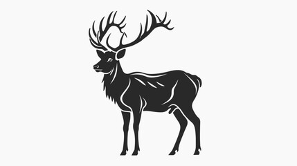 Obraz premium Elegant silhouette of a majestic deer with large antlers isolated on white