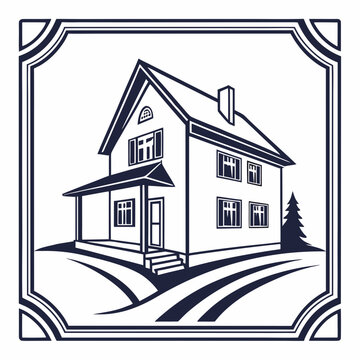 Real Estate Emblem With Minimal House Inside Squar