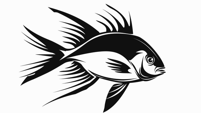 Stylized illustration of a fish in black and white design on white background