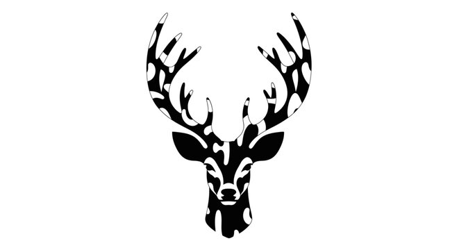 Black and white deer head silhouette illustration with unique spotted pattern
