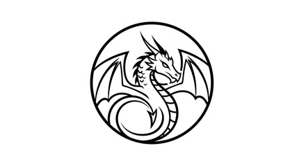 Obraz premium Dragon illustration in a circle vector graphic element on white background