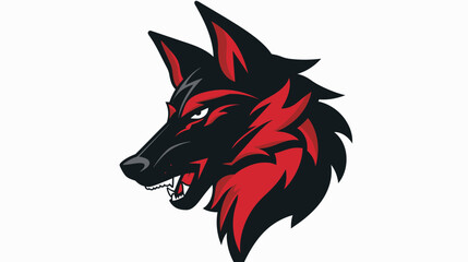 Obraz premium Stylized wolf head illustration in red and black on white background