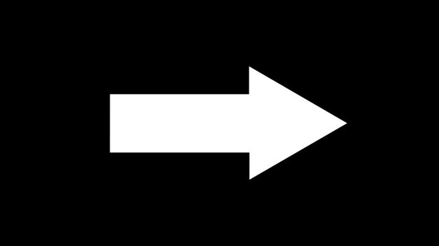 White simple straight animated arrow pointing to the right on black background or transparent background. Right-Pointing Arrow Animation. motion graphics. animation. 4k video