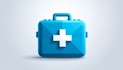 Fototapeta premium A medical 3D first aid kit box with a red emergency cross symbol on a white case for healthcare rescue