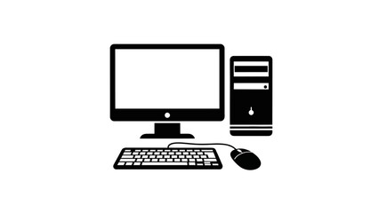 Fototapeta premium Desktop computer illustration in black and white for technology concepts