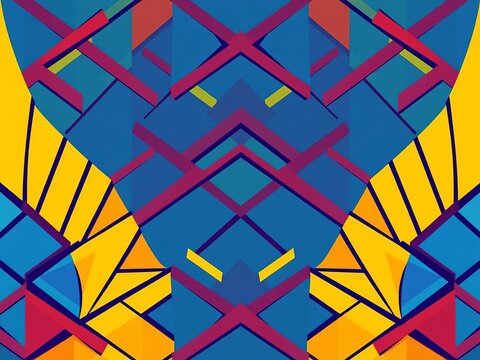 Bold geometric abstract pattern with sharp, interlocking lines and a vibrant, high-contrast color scheme, creating visual energy,  precise,  graphic