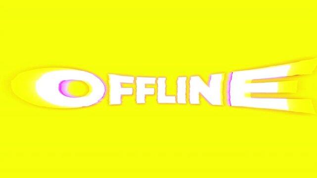 Animated OFFLINE warning text with RGB glitch distortion and digital interference on a dark background. Futuristic cyberpunk style error screen with signal loss, VHS noise, digital malfunction effect