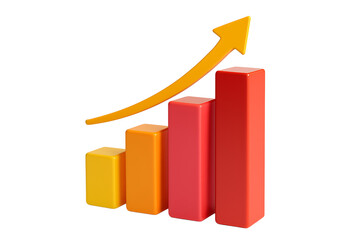 A 3d bar chart icon with upward arrow representing business growth success data profit and financial market progress analysis reports isolated on transparent background for design