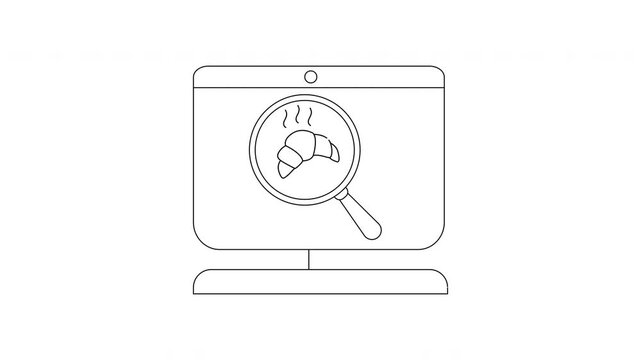 Croissant Search on Computer Screen - Line Art Animation.