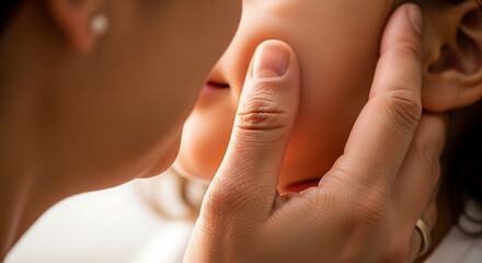 Naklejka premium Woman receiving relaxing facial massage with hands close-up in spa wellness treatment