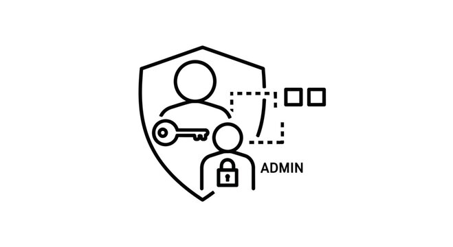 Admin user account security and access control with key and shield icon