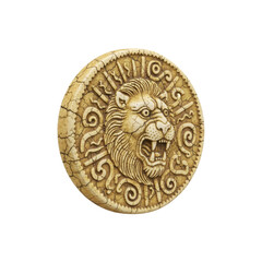 Ancient Stone Carving of a Roaring Lion Head