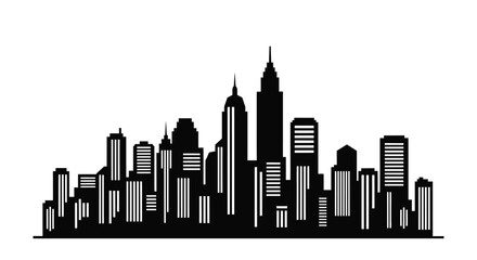 Obraz premium Black and white silhouette of a dense urban city skyline