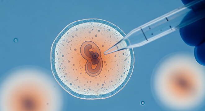 Scientific microscopic view of a human blastocyst undergoing cryopreservation procedure with a glass pipette symbolizes advanced embryo preservation and assisted reproductive biotechnology.