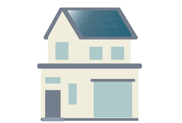 ソーラーパネルを屋根に設置している一軒家のイラスト
