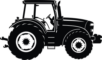 Agricultural tractor silhouette, farming machinery vector, rural vehicle illustration, farm equipment graphic design, cultivation machine outline, agriculture transport icon © Nahl