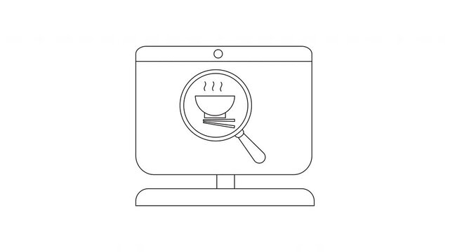 Online Food Search - Computer Screen with Bowl and Magnifying Glass.