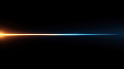 Fototapeta premium Thin horizontal light streak on left side with amber and blue glow, black background blurred gradient effect minimal abstract vector background