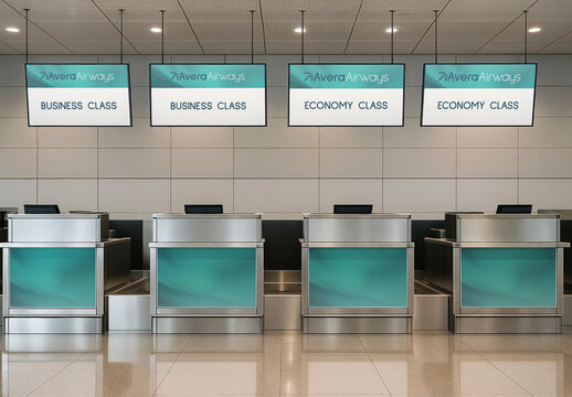 Airport Check In Counters Mockup PSD