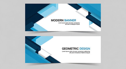 Fototapeta premium Modern blue geometric banners with white text areas