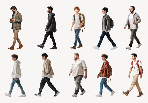 Diverse Men Walking Styles Element Design Set