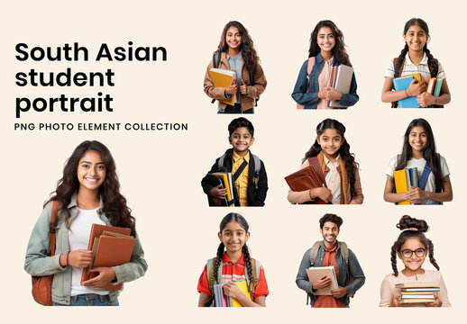 Diverse Students Holding Books Element Set