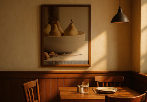 Cozy Rustic Dining Ambiance Frame Mockup PSD