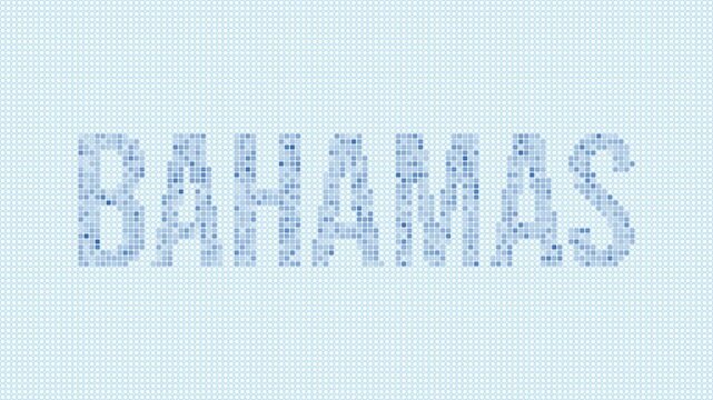 Bahamas dotted map animation. Digital style shape of the country. Bahamas shape and title dots appear with bulb flickering effect. Intro, outro, logo, title video.