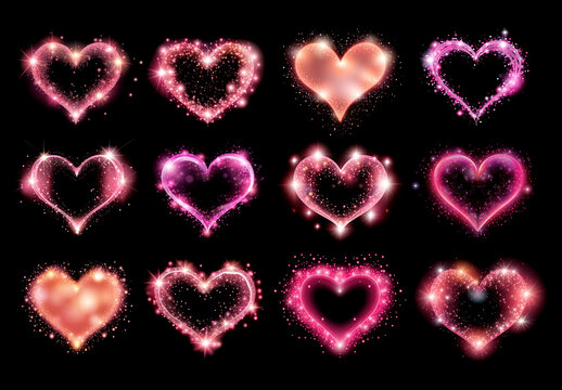 Glowing Sparkling Pink Hearts Element Design Collection