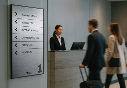Modern Office Lobby With Signage Mockup PSD