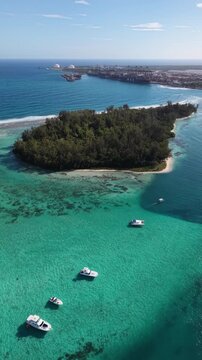 Boats Anchored Near La Matica Island, Boca Chica - 4K Drone