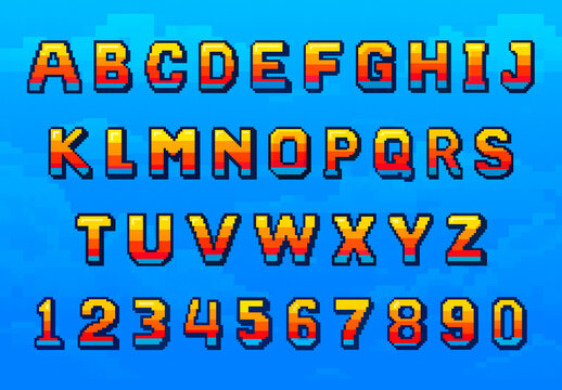 Retro Pixelated Alphabet And Numbers Font Set