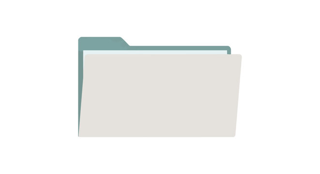 Minimalist graphic of a manila folder with a teal tab containing a light gray sheet of paper presented on a plain white background