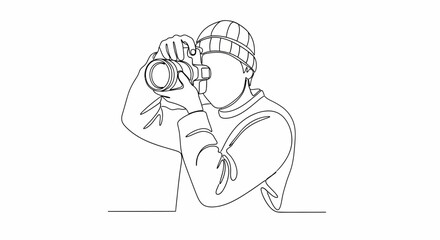 Obraz premium Man Taking a Photograph with Camera.