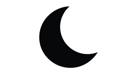 A minimalist black crescent moon icon on a stark white background © Imdadul_Studio