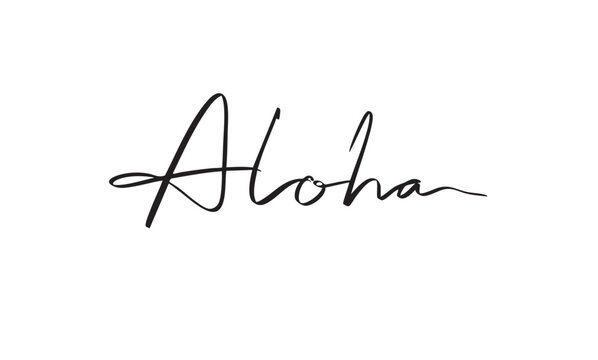 Aloha text font calligraphy hand written lettering script black color object icon aloha summer season time banner hawai poster banner paradise party event beach aloha summer season greeting card aloha