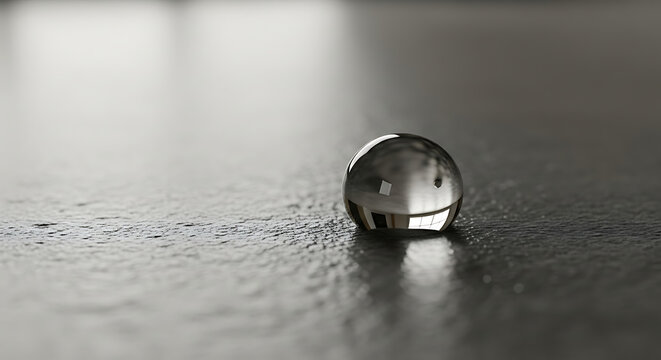 Macro view of transparent liquid bead on gray porous concrete floor surface highlighting professional basement waterproofing treatment and industrial moisture protection sealant against dampness