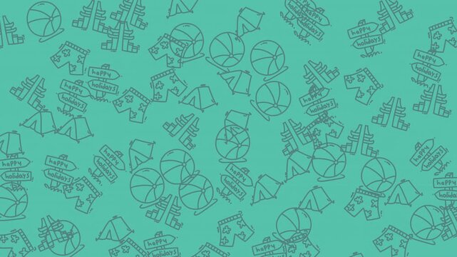 Seamless looping teal background with line art education and science icons.