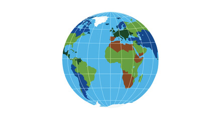 Stylized Globe Illustrating Continents and Oceans in Vivid Color Palette Against a Clean White Background
